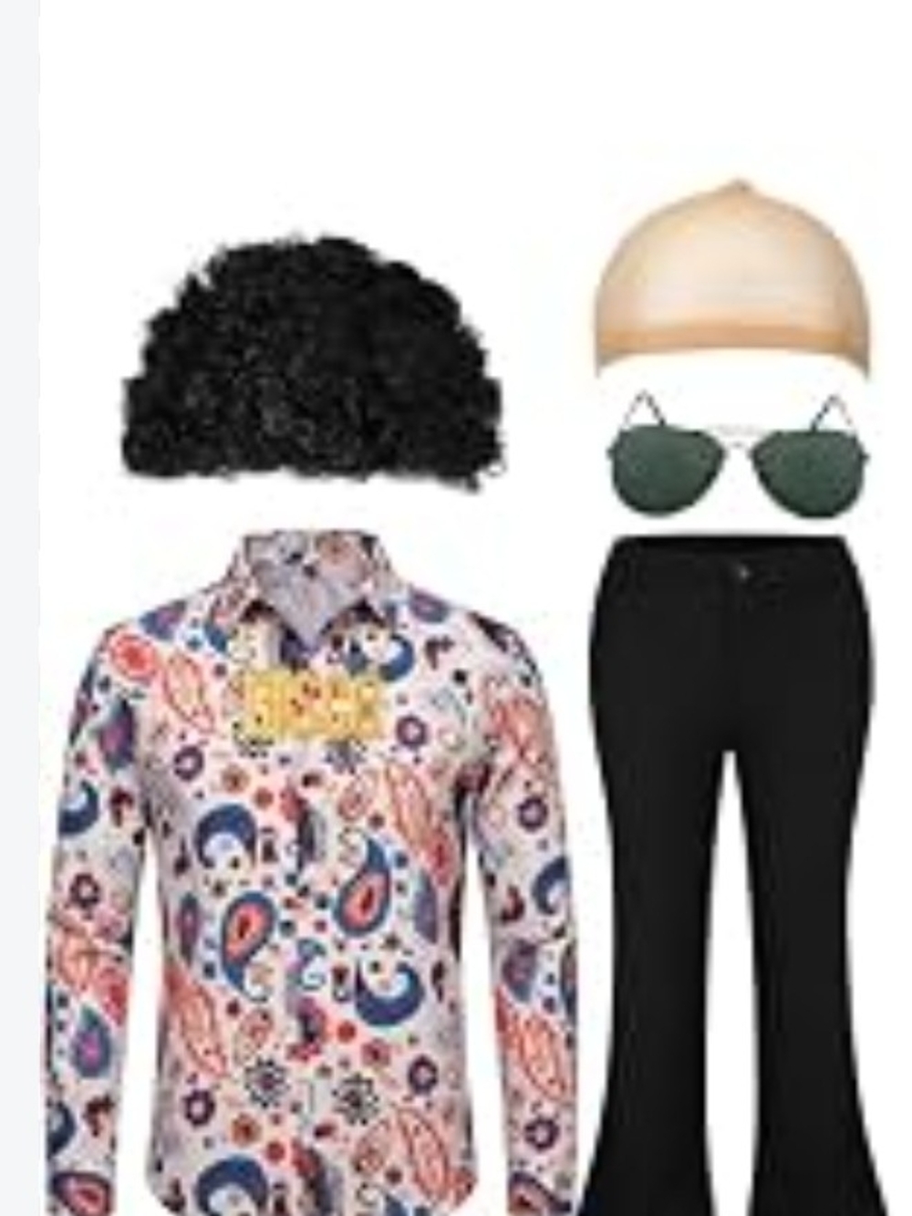 Men's 70s Costume Paisley Shirt Wig Halloween New NEVER Worn